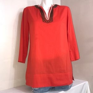 Anne Klein Bright Orange Summery Brass Bead Top